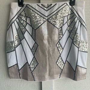 EXPRESS White Skirt With Silver and Champagne Colored Sequin. Size Medium. NWT